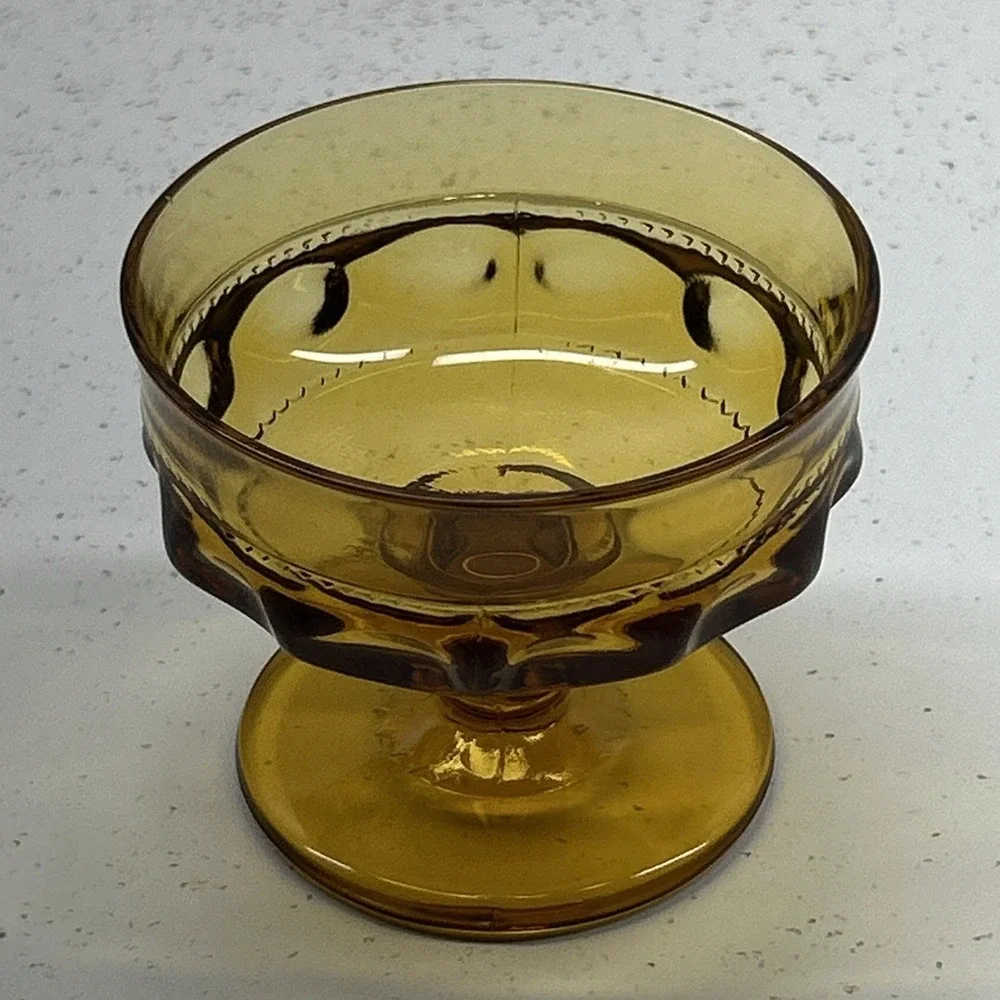 Vintage Amber Glass Pedestal Dessert Bowl | Pressed Glass Sherbet Compote‎